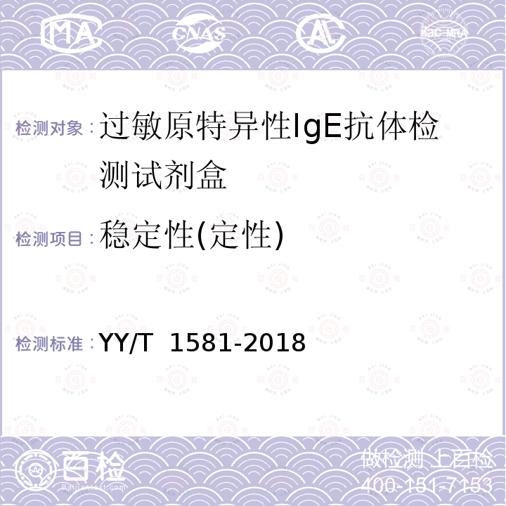 稳定性(定性) 过敏原特异性IgE抗体检测试剂盒 YY/T 1581-2018