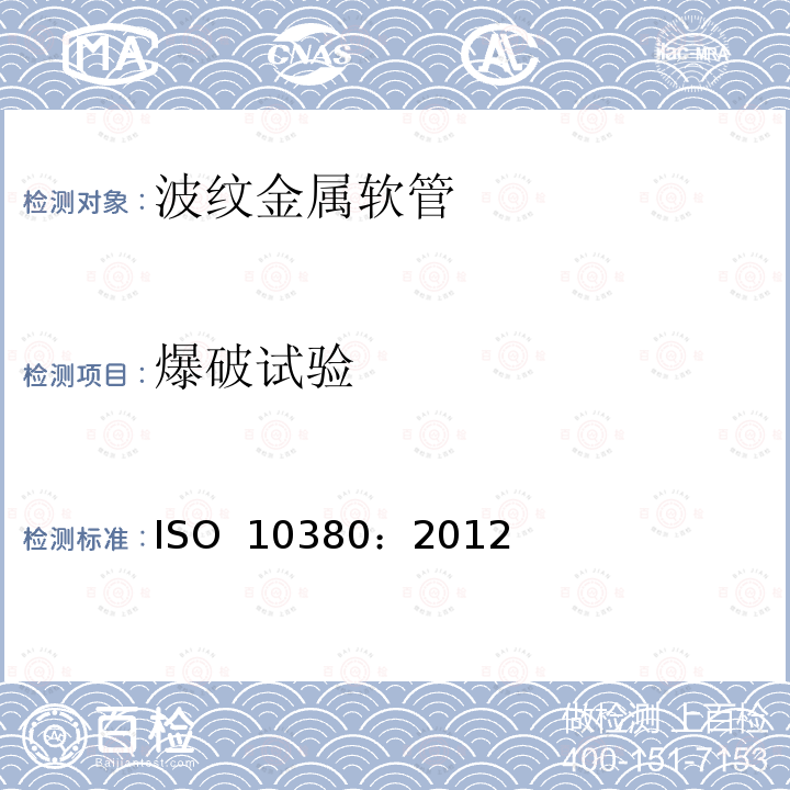 爆破试验 管道工程 波纹状金属软管和软管配件 ISO 10380：2012