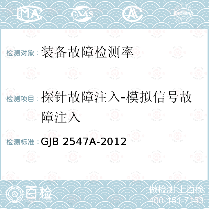 探针故障注入-模拟信号故障注入 GJB 2547A-2012 装备测试性工作通用要求 GJB2547A-2012