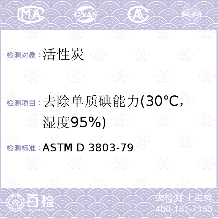 去除单质碘能力(30℃，湿度95%) ASTM D3803-1991(2022) 核级活性炭标准测试方法