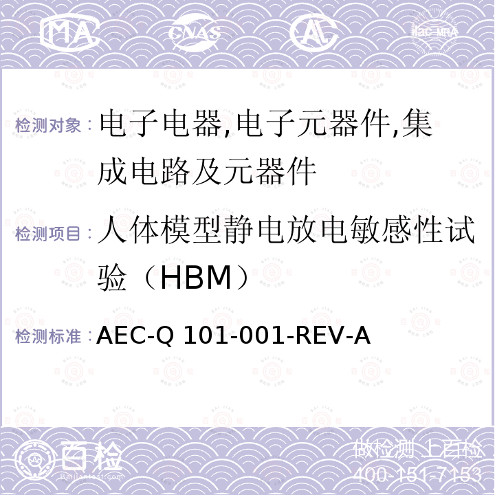 人体模型静电放电敏感性试验（HBM） 人体模型静电放电测试 AEC-Q101-001-REV-A(2005)