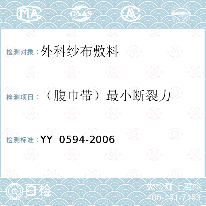 （腹巾带）最小断裂力 YY 0594-2006 外科纱布敷料通用要求(包含修改单1)