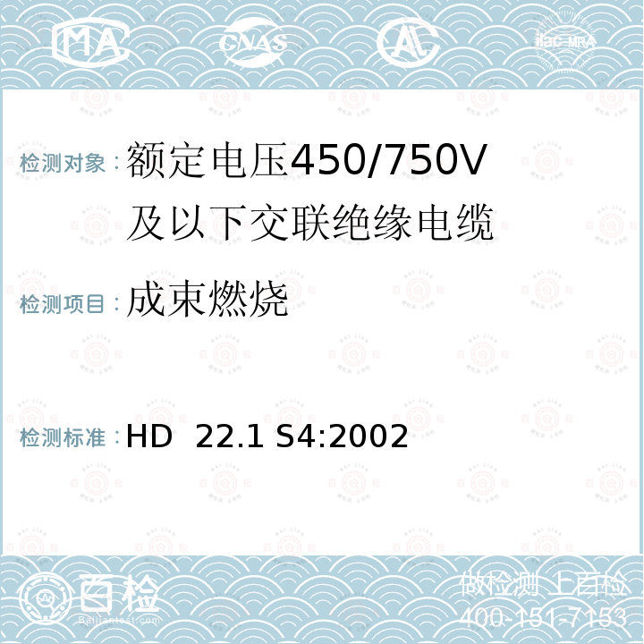 成束燃烧 HD  22.1 S4:2002 额定电压450/750V及以下交联绝缘电缆 第1部分:一般规定 HD 22.1 S4:2002