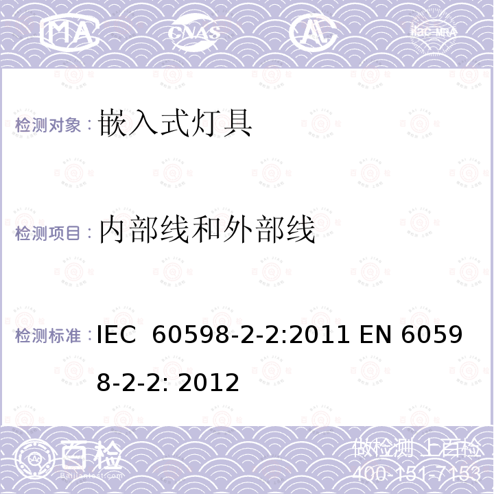 内部线和外部线 灯具 第2-2部分:特殊要求 嵌入式灯具 IEC 60598-2-2:2011 EN 60598-2-2: 2012