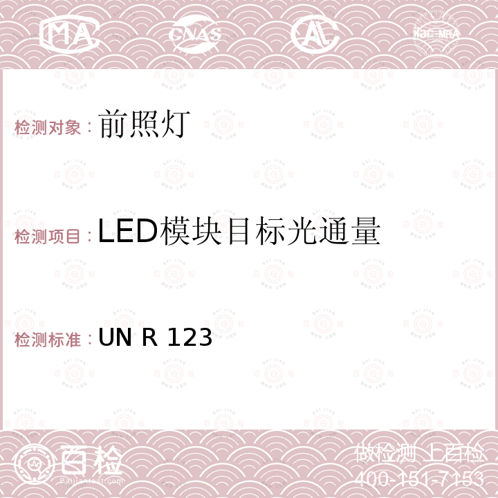 LED模块目标光通量 UN R 123 关于批准机动车辆自适应前照明系统（AFS）的统一规定 UN R123