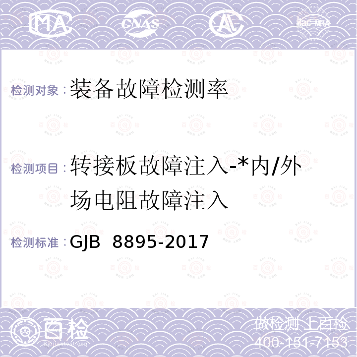 转接板故障注入-*内/外场电阻故障注入 GJB 8895-2017 装备测试性试验与评价 