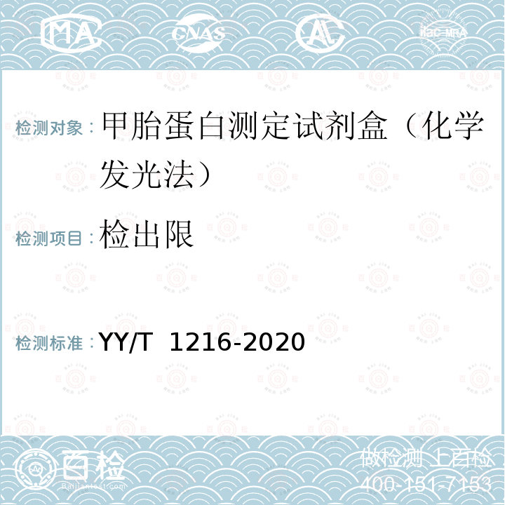 检出限 甲胎蛋白测定试剂盒 YY/T 1216-2020