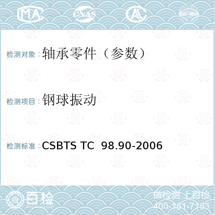 钢球振动 CSBTS TC  98.90-2006 滚动轴承  （速度）技术条件 CSBTS TC 98.90-2006