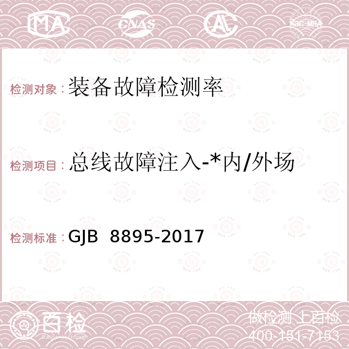 总线故障注入-*内/外场LAN总线协议层故障注入 GJB 8895-2017 装备测试性试验与评价 