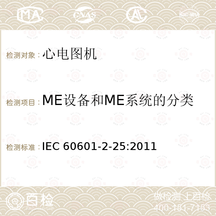 ME设备和ME系统的分类 IEC 60601-2-25-2011 医用电气设备 第2-25部分:心电图机安全专用要求