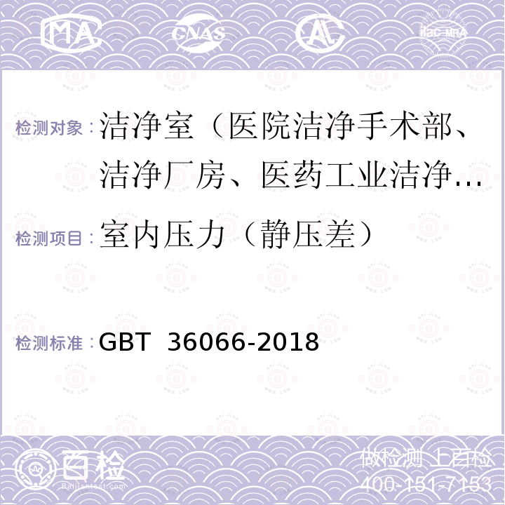 室内压力（静压差） 洁净室及相关受控环境 检测技术分析与应用 GBT 36066-2018 