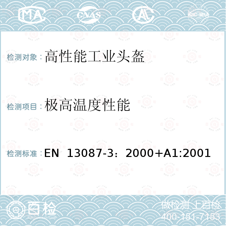 极高温度性能 EN 13087-3:2000 防护头盔测试方法 测试方法3：耐穿刺 EN 13087-3：2000+A1:2001