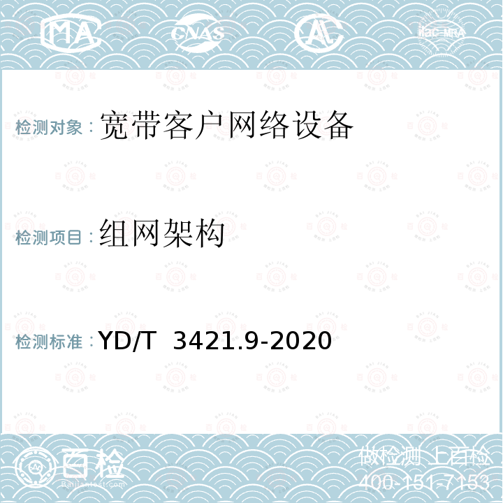 组网架构 基于公用电信网的宽带客户智能网关 第9部分：家庭用智能网关与智能家庭组网设备之间接口技术要求 YD/T 3421.9-2020