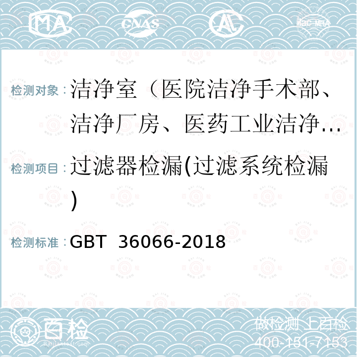 过滤器检漏(过滤系统检漏) 洁净室及相关受控环境 检测技术分析与应用 GBT 36066-2018 