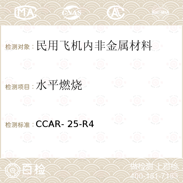 水平燃烧 CCAR- 25-R4 中国民用航空规章 第25 部 运输类飞机适航标准 附录F 第I部分 CCAR-25-R4(2011)