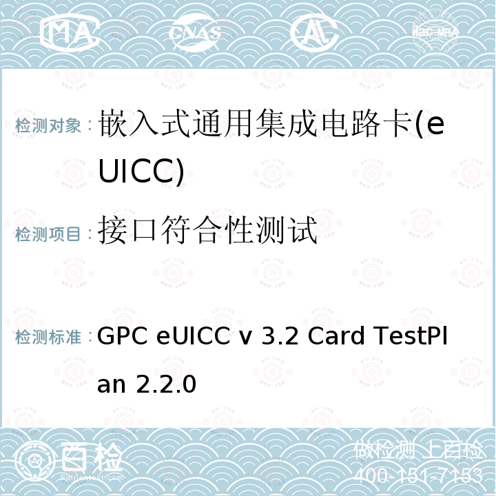 接口符合性测试 GPC eUICC v 3.2 Card TestPlan 2.2.0 通用集成电路卡 v3.2 M2M卡符合性测试计划 GPC eUICC v3.2 Card TestPlan 2.2.0