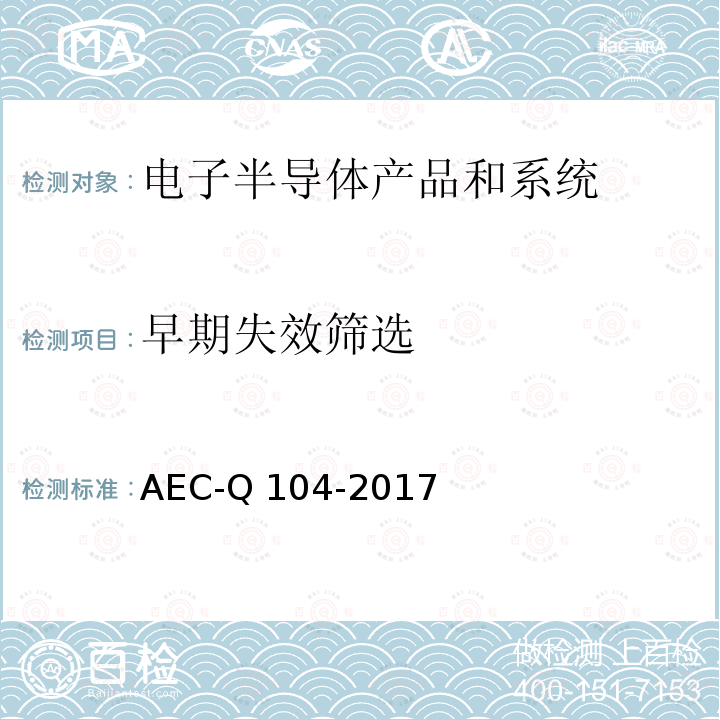早期失效筛选 AEC-Q 104-2017 基于车用多芯片组件应力测试认证的失效机理 AEC-Q104-2017