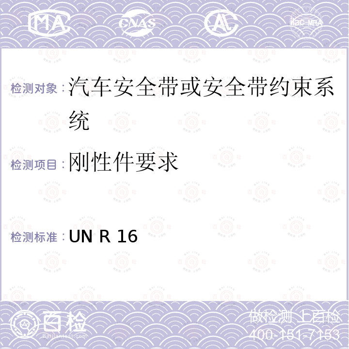 刚性件要求 UN R 16 关于批准 1. 机动车辆乘员用安全带、约束系统、儿童约束系统和 ISOFIX 儿童约束系统；2．装有安全带、安全带提醒器、约束系统、儿童约束系统和 ISOFIX 儿童约束系统的车辆的统一规定 UN R16