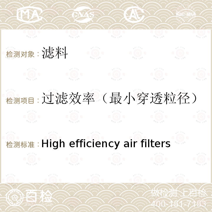过滤效率（最小穿透粒径） BS EN1822-3:2009 《High efficiency air filters(HEPA and ULPA)-Part3: Testing flat sheet filter media》 