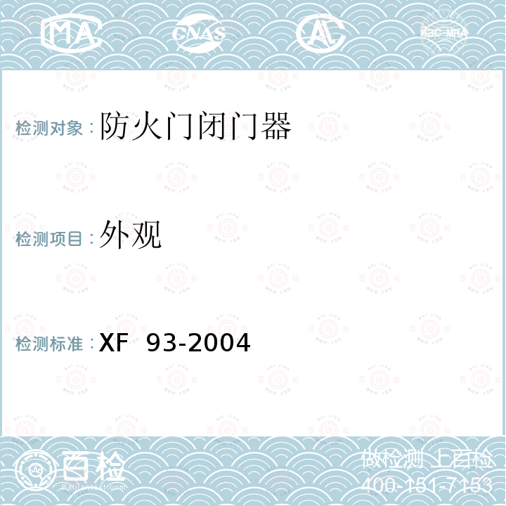 外观 防火门闭门器 XF 93-2004