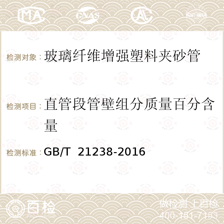 直管段管壁组分质量百分含量 GB/T 21238-2016 玻璃纤维增强塑料夹砂管