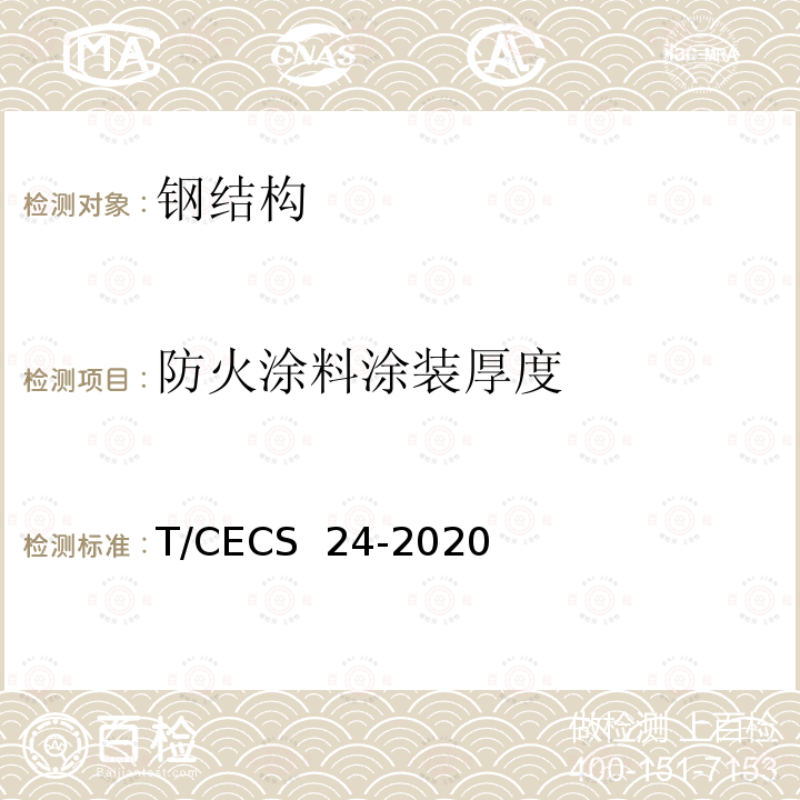 防火涂料涂装厚度 CECS 24-2020 《钢结构防火涂料应用技术规程》 T/