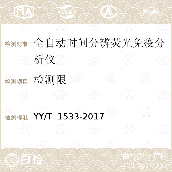 检测限 全自动时间分辨荧光免疫分析仪 YY/T 1533-2017