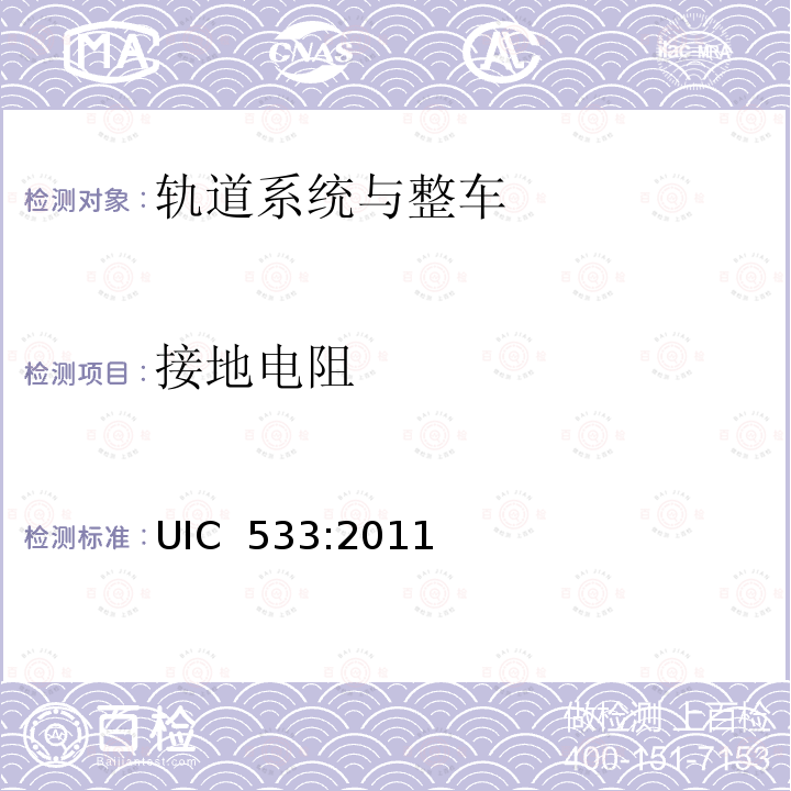 接地电阻 UIC  533:2011 车辆金属部件的接地保护 UIC 533:2011