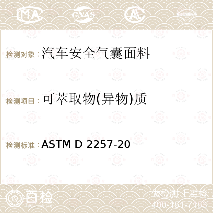 可萃取物(异物)质 ASTM D2257-2020 纺织品中可萃取物的试验方法