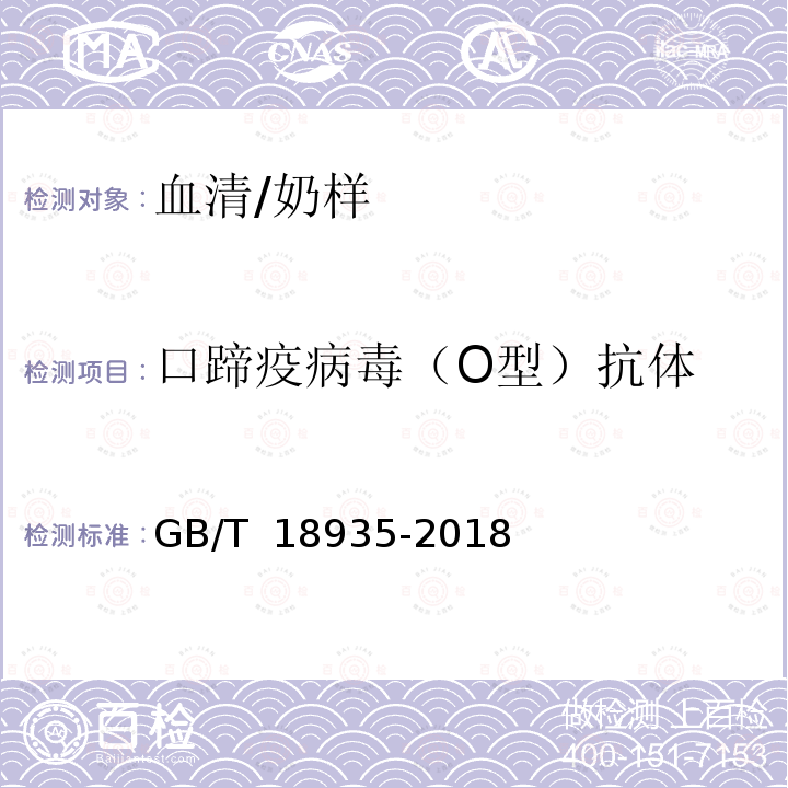 口蹄疫病毒（O型）抗体 GB/T 18935-2018 口蹄疫诊断技术