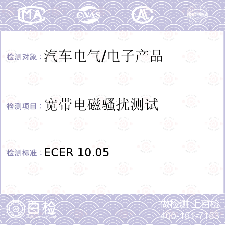 宽带电磁骚扰测试 ECER 10 关于车辆电磁兼容性能认证的统一规定 ECER10.05