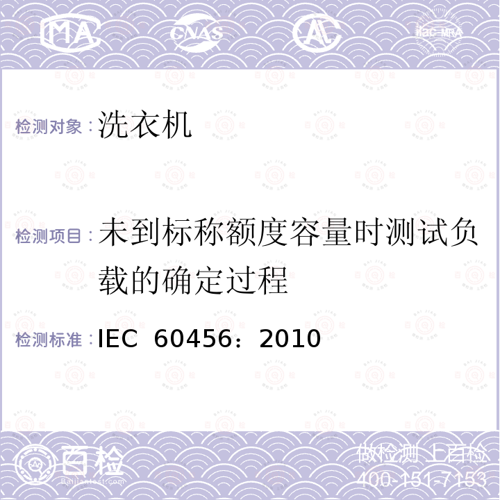 未到标称额度容量时测试负载的确定过程 家用洗衣机性能测试方法 IEC 60456：2010(Ed.5)