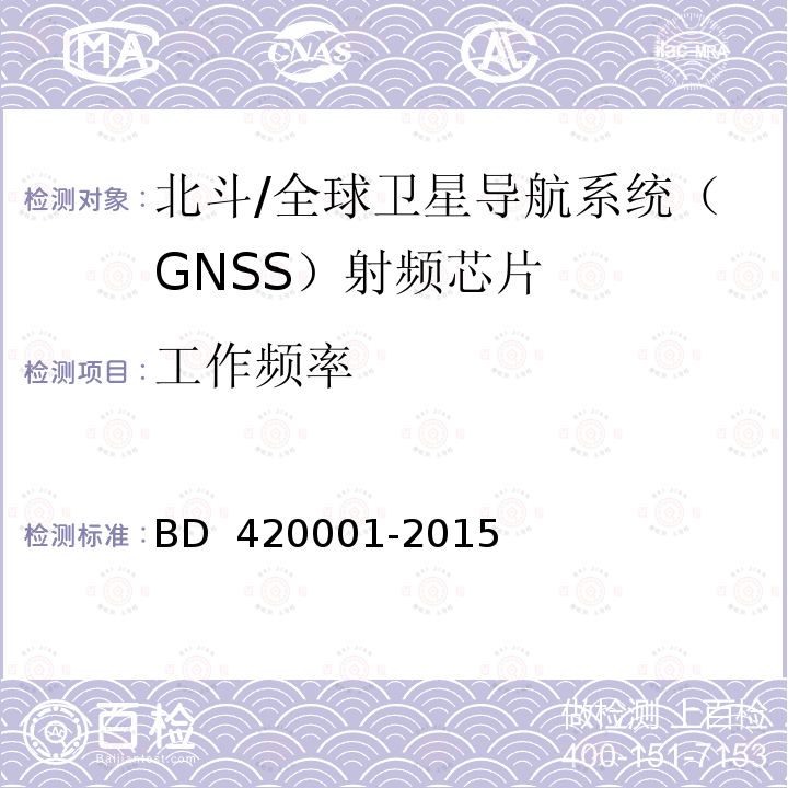 工作频率 20001-2015 北斗/全球卫星导航系统(GNSS)接收机射频集成电路通用规范 BD 4