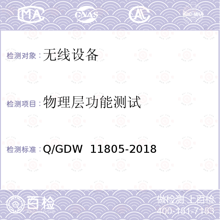 物理层功能测试 LTE-G 1800MHz 电力无线通信系统测试规范 Q/GDW 11805-2018