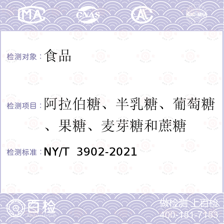 阿拉伯糖、半乳糖、葡萄糖、果糖、麦芽糖和蔗糖 NY/T 3902-2021 水果、蔬菜及其制品中阿拉伯糖、半乳糖、葡萄糖、果糖、麦芽糖和蔗糖的测定 离子色谱法