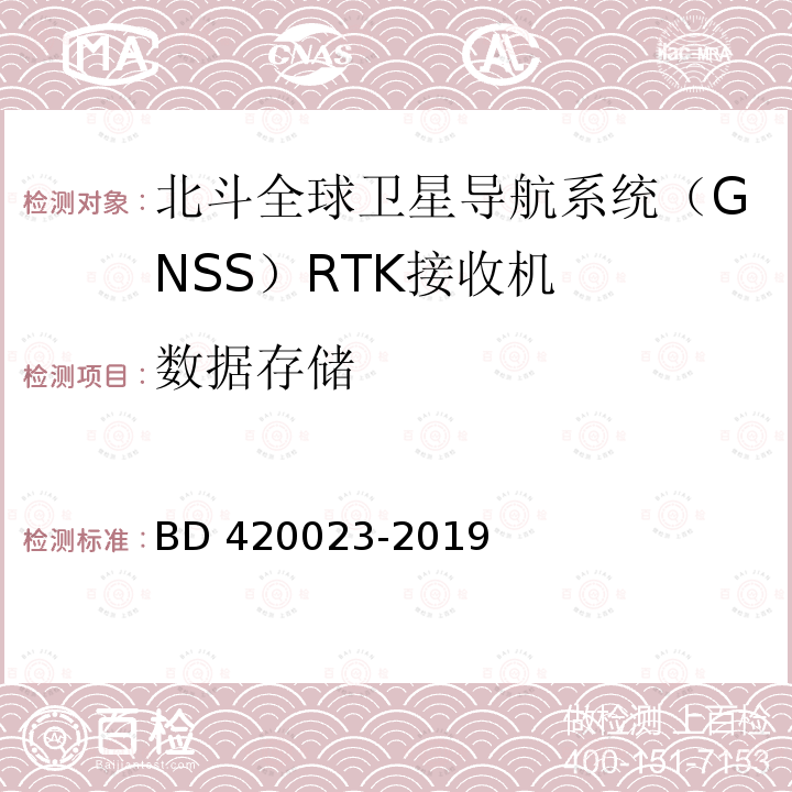 数据存储 北斗全球卫星导航系统（GNSS）RTK接收机通用规范 BD420023-2019