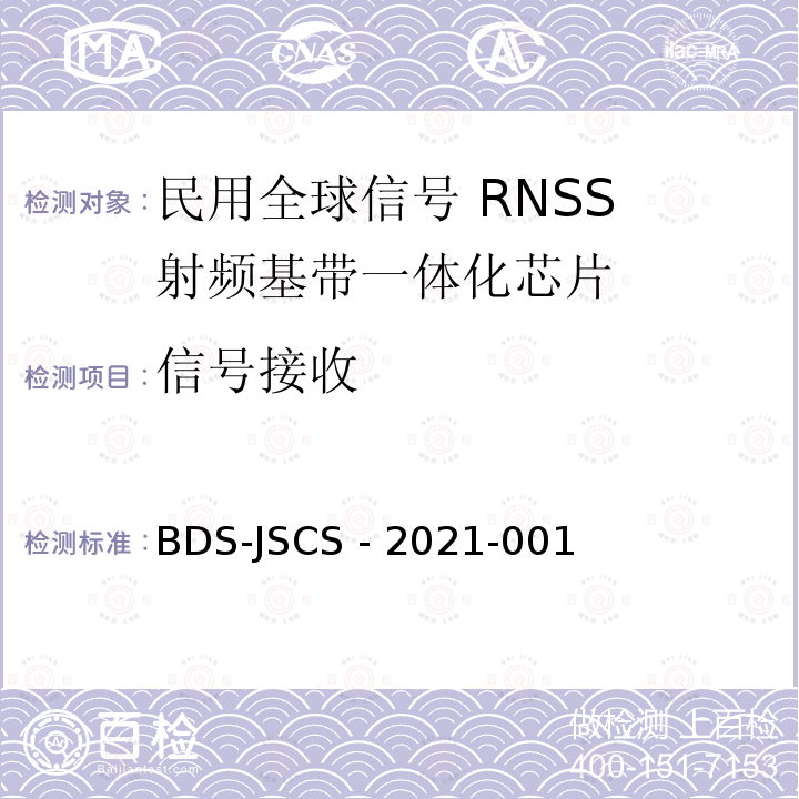 信号接收 BDS-JSCS - 2021-001 北斗卫星导航系统民用全球信号RNSS射频基带一体化芯片产品 技术要求和测试方法 BDS-JSCS -2021-001