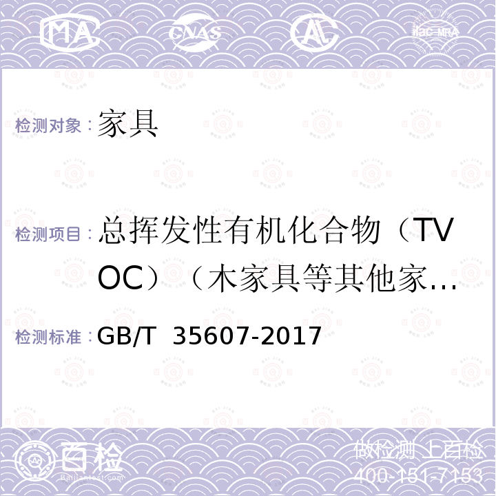 总挥发性有机化合物（TVOC）（木家具等其他家具） GB/T 35607-2017 绿色产品评价 家具