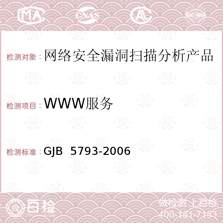 WWW服务 GJB 5793-2006 网络安全漏洞扫描分析产品测评方法 