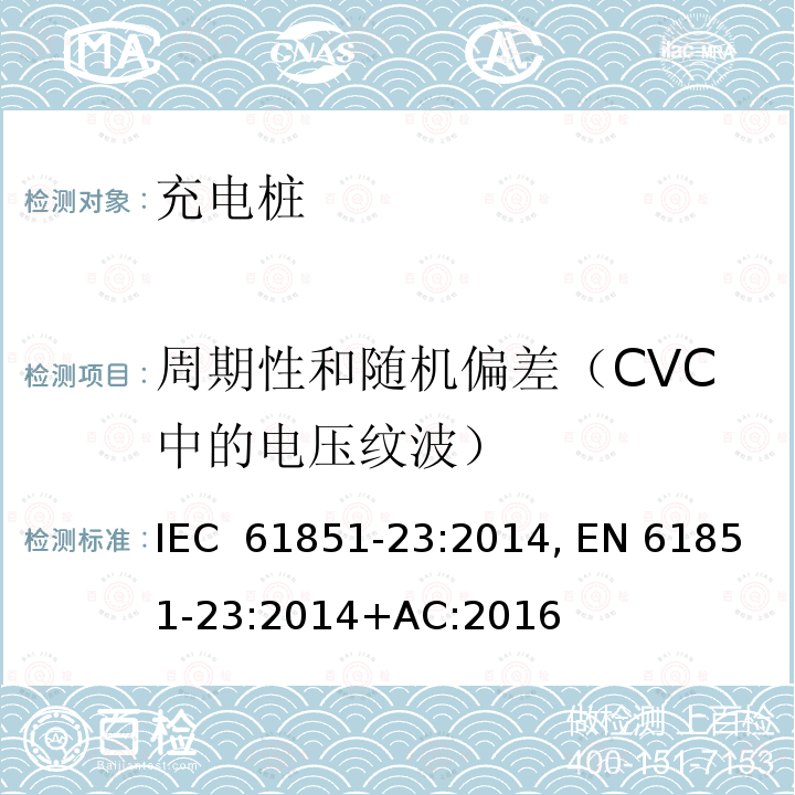 周期性和随机偏差（CVC中的电压纹波） 电动车辆传导充电系统--第23部分：直流电动车辆充电站 IEC 61851-23:2014, EN 61851-23:2014+AC:2016