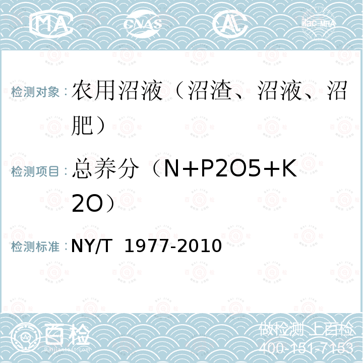 总养分（N+P2O5+K2O） 水溶肥料总氮、磷、钾含量的测定 NY/T 1977-2010