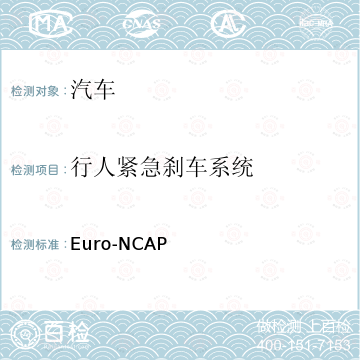 行人紧急刹车系统 Euro-NCAP 测试规范 (版本 0.3)