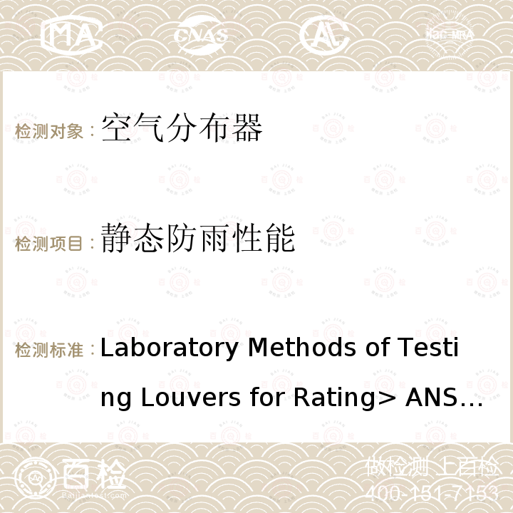 静态防雨性能 Laboratory Methods of Testing Louvers for Rating> ANSI/AMCA Standard  500-L-12 <Laboratory Methods of Testing Louvers for Rating> ANSI/AMCA Standard 500-L-12(Rev. 2015)