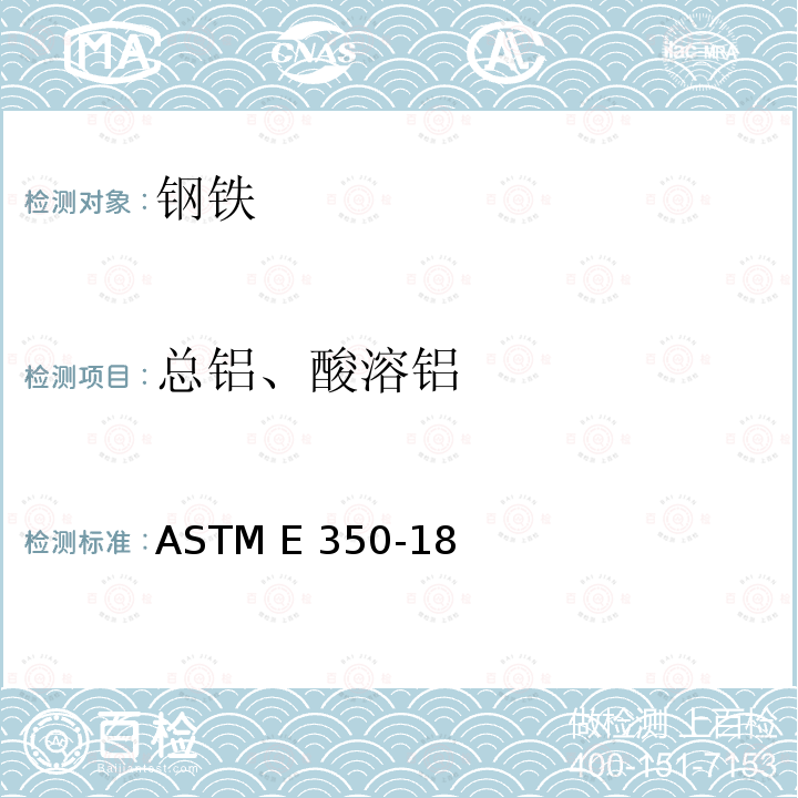 总铝、酸溶铝 碳钢、低合金钢、电工硅钢、锭铁和锻铁化学分析标准测试方法 ASTM E350-18