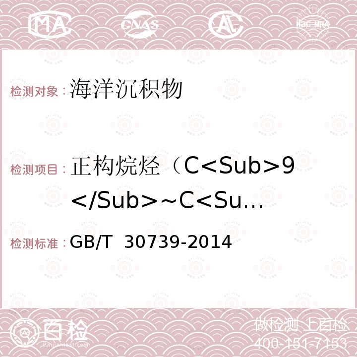正构烷烃（C<Sub>9</Sub>~C<Sub>36</Sub>）(链烷烃) GB/T 30739-2014 海洋沉积物中正构烷烃的测定 气相色谱-质谱法