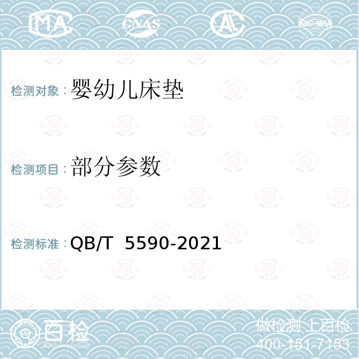 部分参数 QB/T 5590-2021 婴幼儿床垫