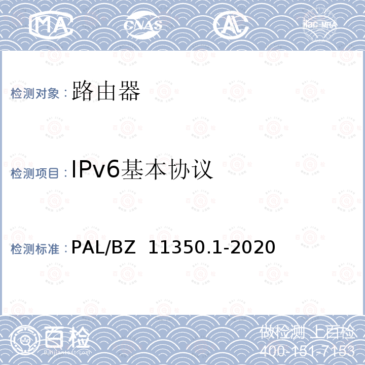 IPv6基本协议 PAL/BZ  11350.1-2020 IPV6网络设备测试规范 第1部分：路由器和交换机 PAL/BZ 11350.1-2020