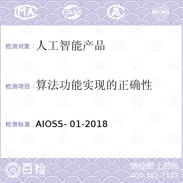 算法功能实现的正确性 人工智能 深度学习算法评估规范 AIOSS-01-2018