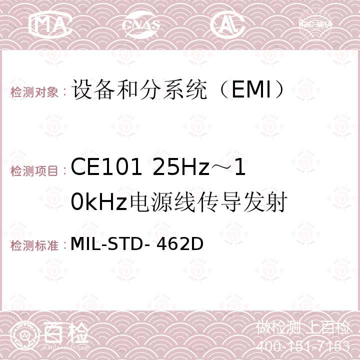 CE101 25Hz～10kHz电源线传导发射 MIL-STD-462D 电磁干扰特性测量 