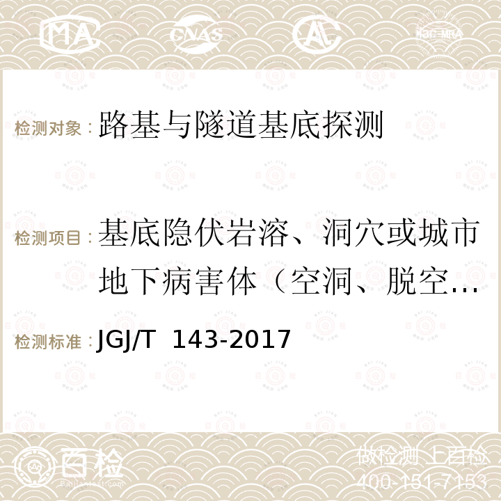 基底隐伏岩溶、洞穴或城市地下病害体（空洞、脱空、塌陷、疏松体、富水体） JGJ/T 143-2017 多道瞬态面波勘察技术规程(附条文说明)